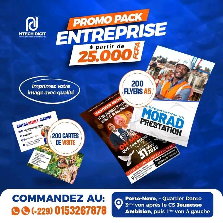 Pack Entreprise Complet  200 Cartes de Visite et 200 Flyers A5 à seulement 20.000 FCFA