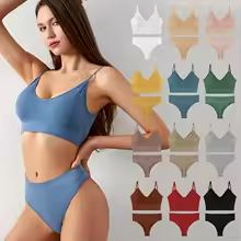 Ensemble soutien-gorge et culotte côtelés à col en V pour femme