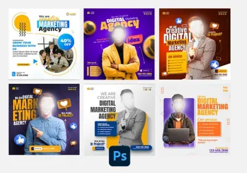 Pack de 6 Affiches Professionnelles pour Agence Digitale PSD Modifiables